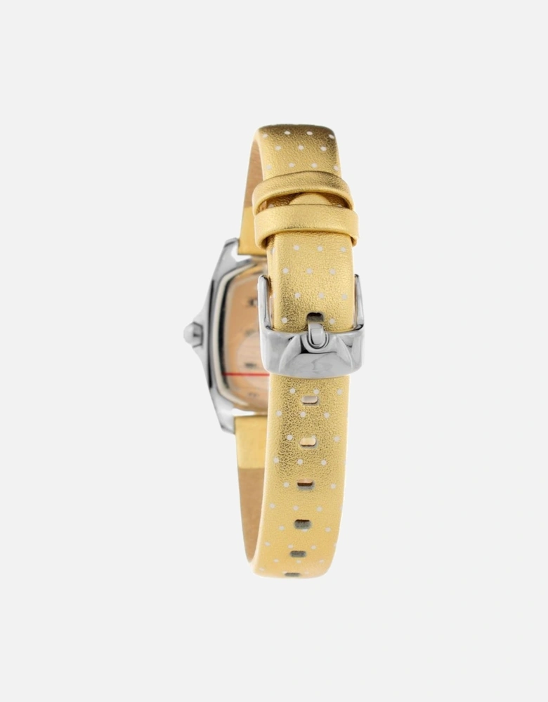 Quartz Analogue Steel Case Leather Bracelet Watch Women - Gold Watches