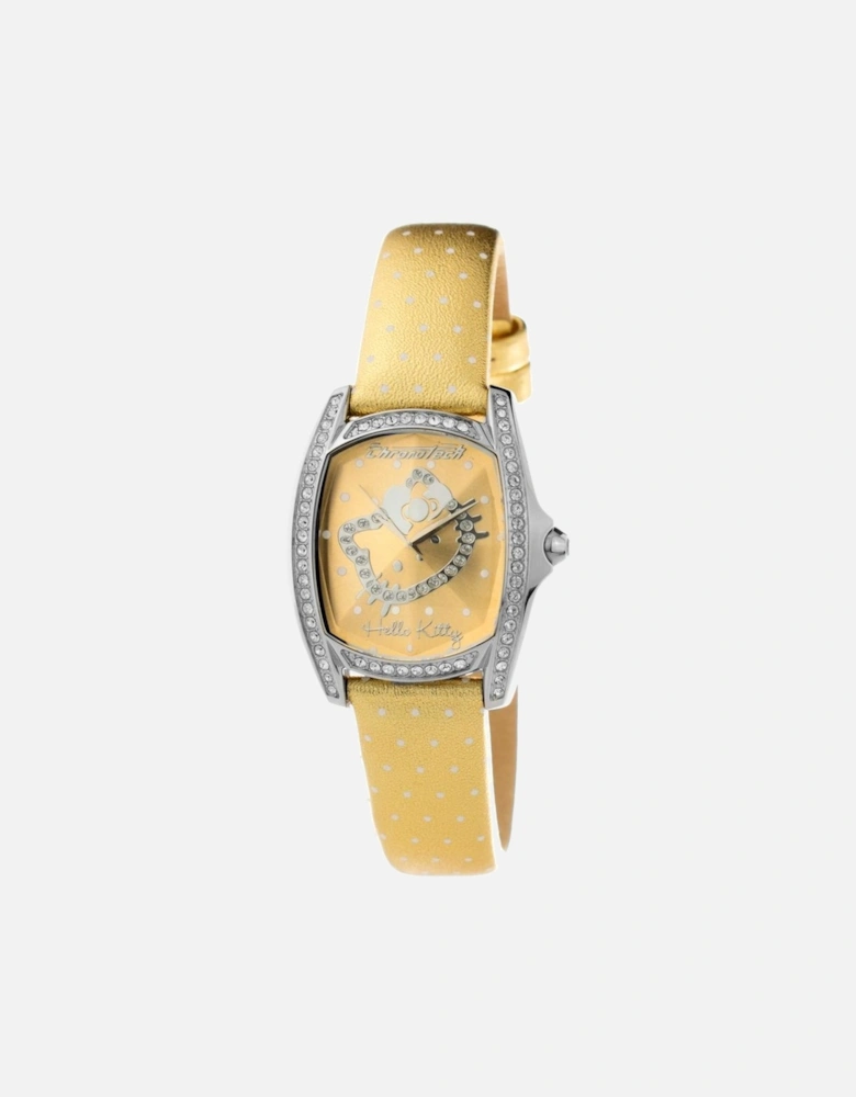 Quartz Analogue Steel Case Leather Bracelet Watch Women - Gold Watches