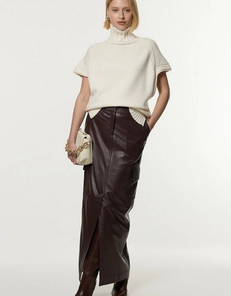 Leather Cargo Pocket Maxi Tailored Skirt