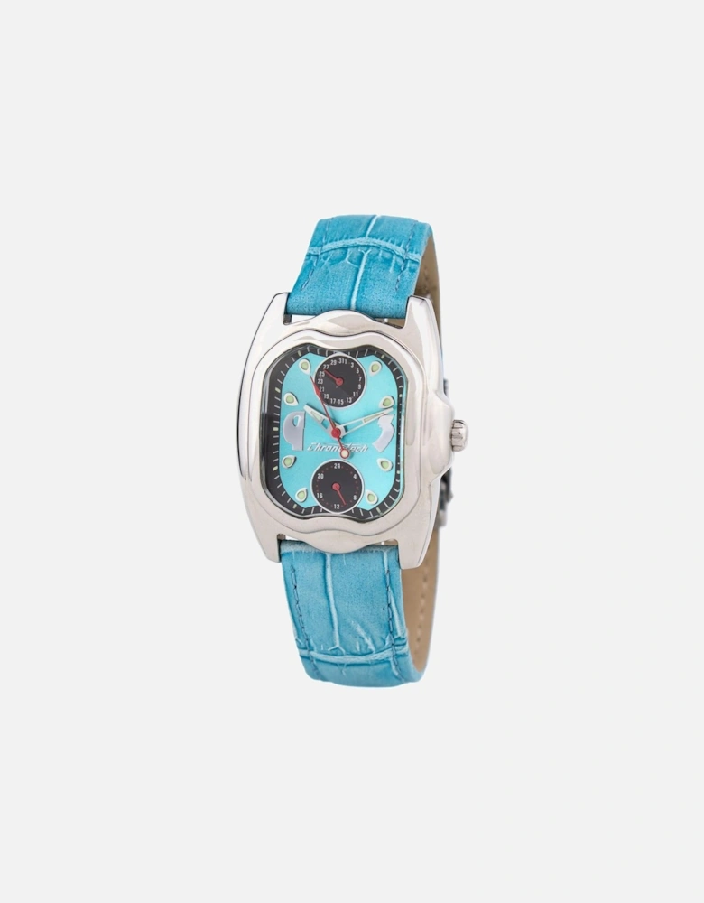 Stainless Steel Quartz Analog Watch with Leather Bracelet Women - Blue
