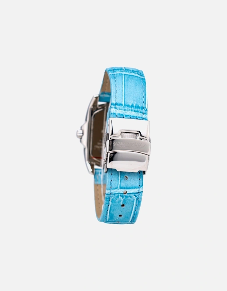 Stainless Steel Quartz Analog Watch with Leather Bracelet Women - Blue