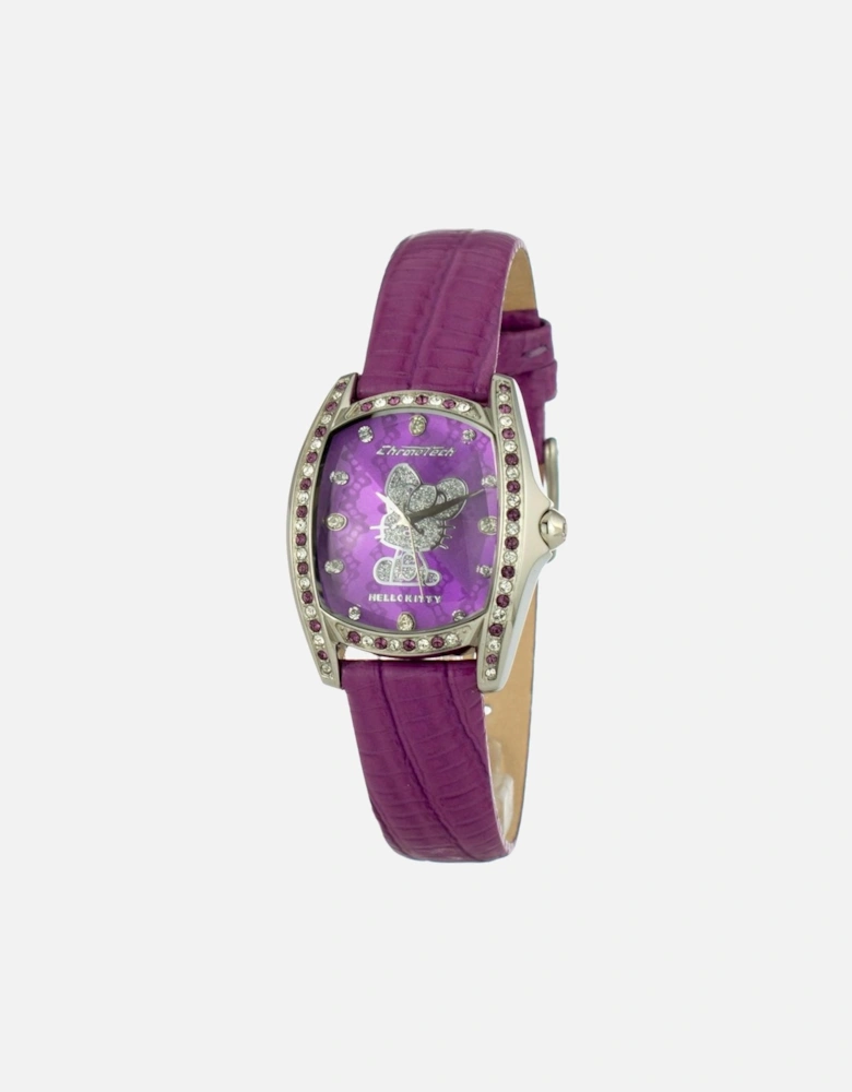 Quartz Analog Steel Case Leather Bracelet Watch Women - Purple Watches
