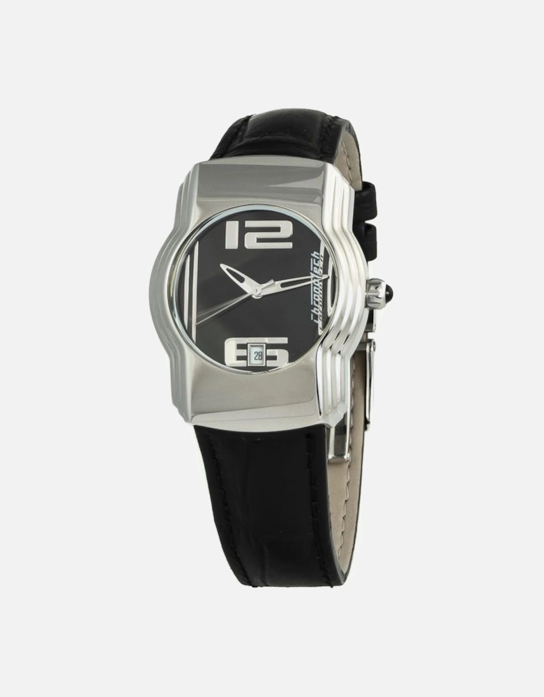 Quartz Steel Case Leather Bracelet Analog Watch Women - Black Watches