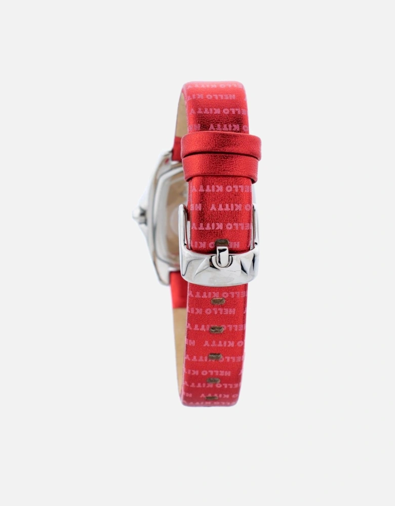 Quartz Steel Case Leather Strap Analog Watch Women - Red Watches