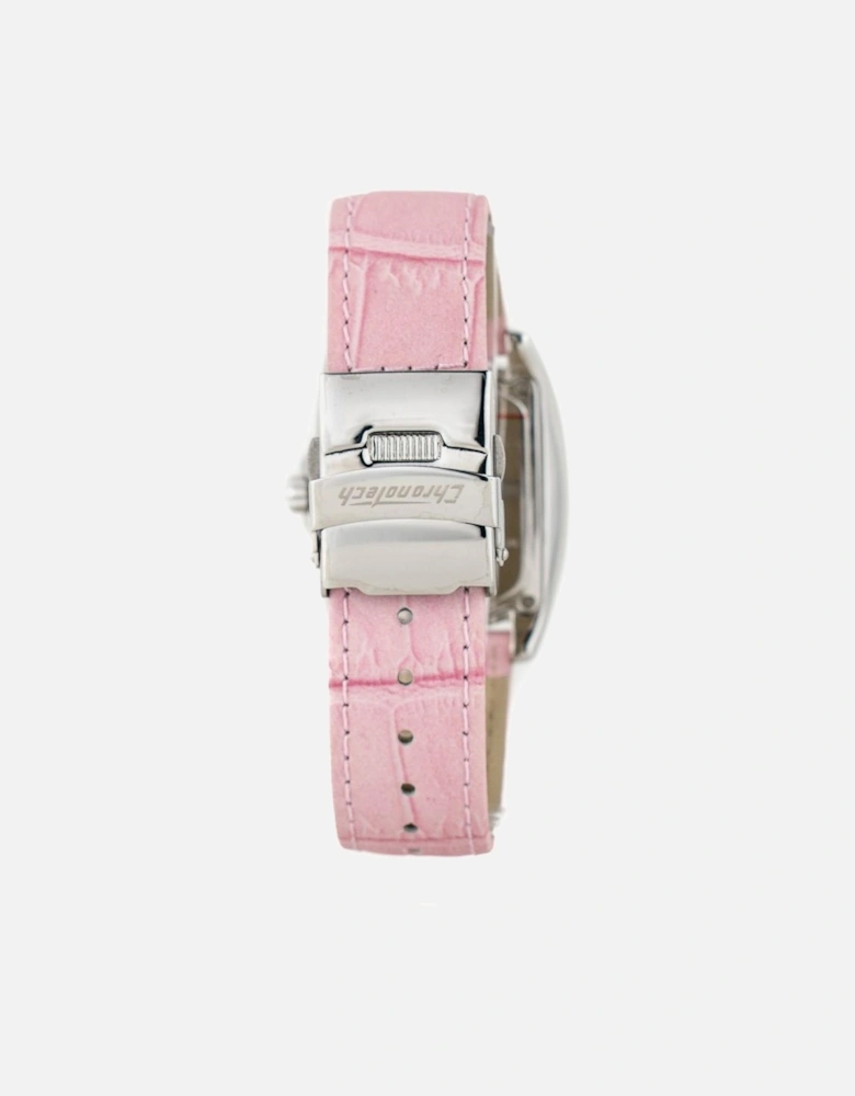 Stainless Steel Case Quartz Analog Watch with Leather Bracelet Women -