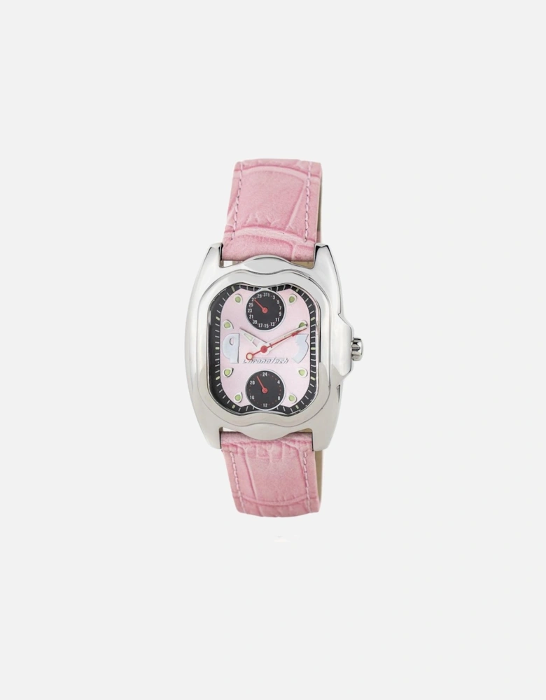 Stainless Steel Case Quartz Analog Watch with Leather Bracelet Women -
