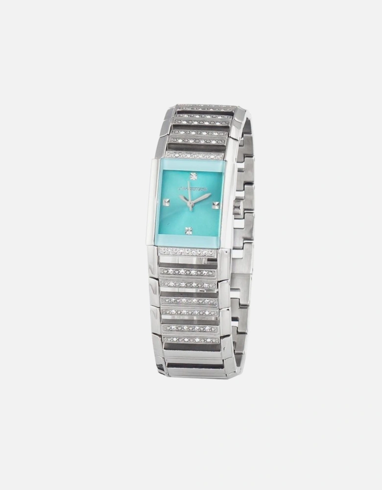 Quartz Analog Steel Case Watch with Blue Dial Women - Silver Watches