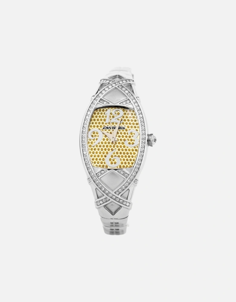 Steel Analog Quartz Watch with Yellow Dial Women - Silver Watches