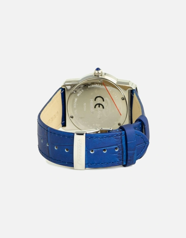 Quartz Steel Case Leather Bracelet Analog Watch Women - Blue Watches