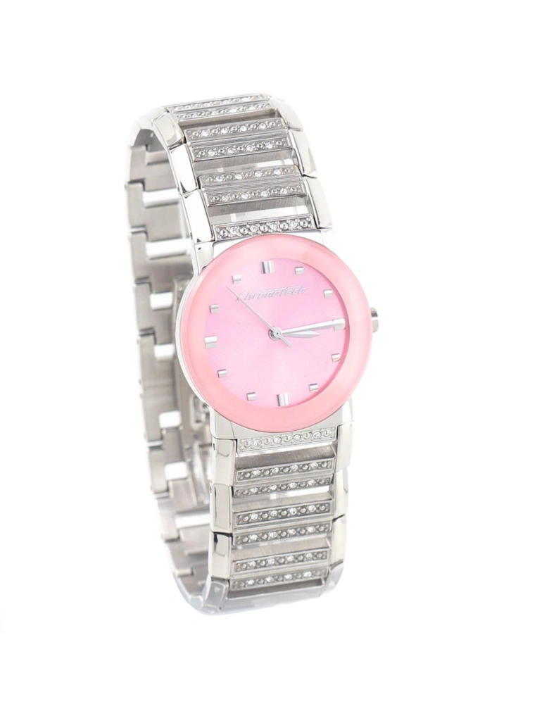 Quartz Analog Steel Case Watch with Pink Dial Women - Silver Watches