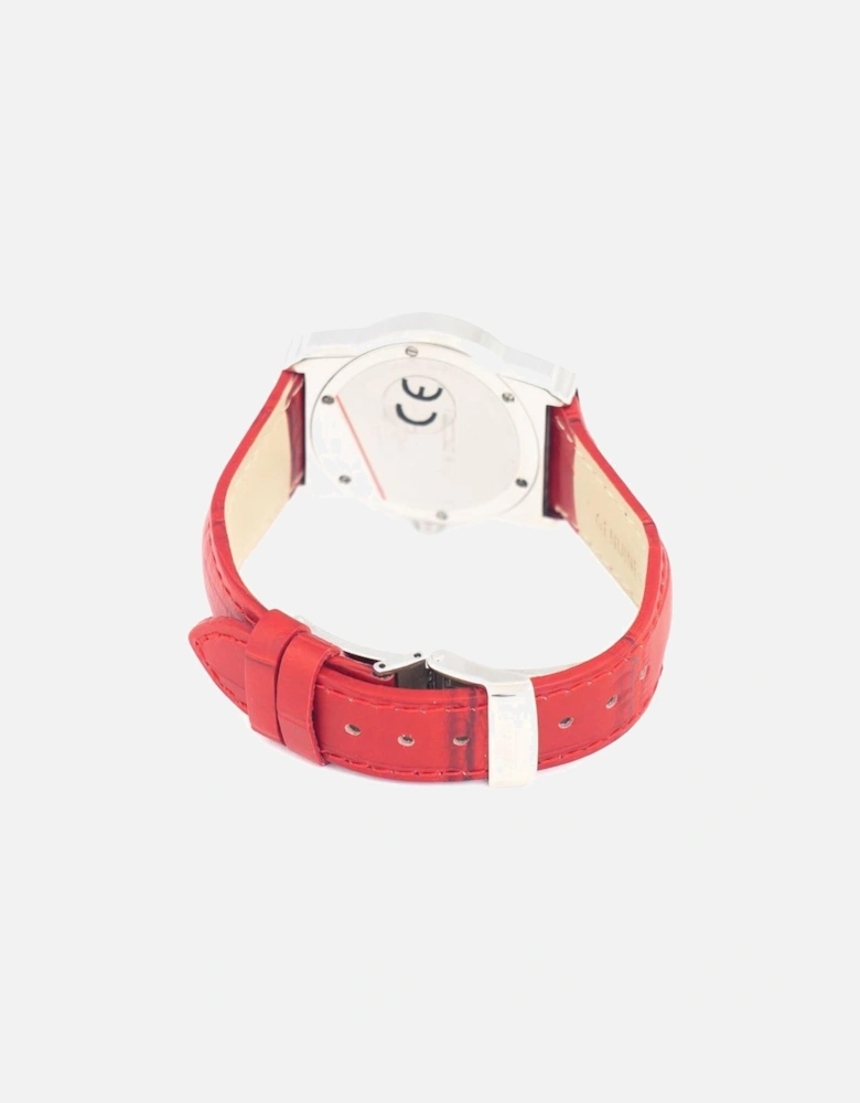 Quartz Analog Steel Case Leather Bracelet Watch Women - Red Watches