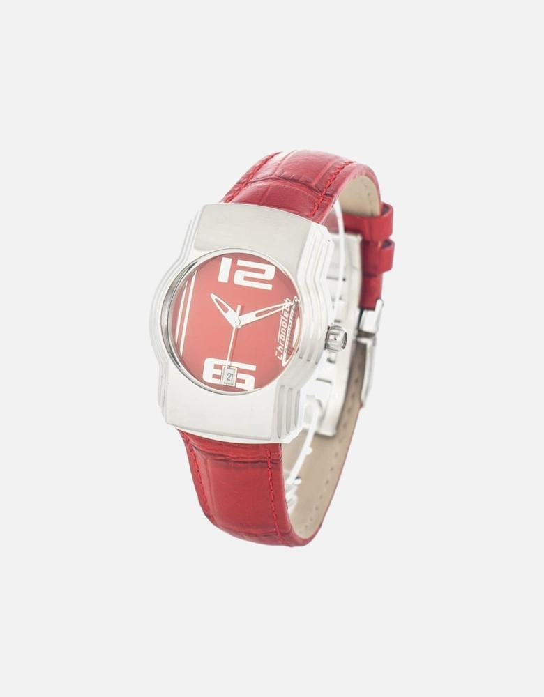 Quartz Analog Steel Case Leather Bracelet Watch Women - Red Watches