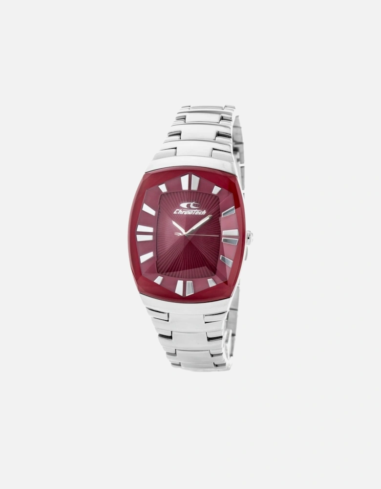 Steel Quartz Analog Watch with Red Dial Women - Silver Watches
