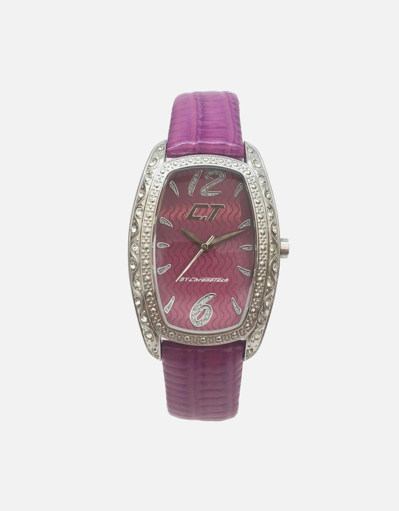 Quartz Analog Steel Case Leather Bracelet Watch Women - Purple Watches