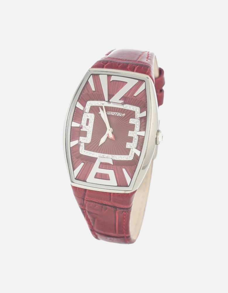 Quartz Analog Steel Case Leather Strap Watch Women - Red Watches