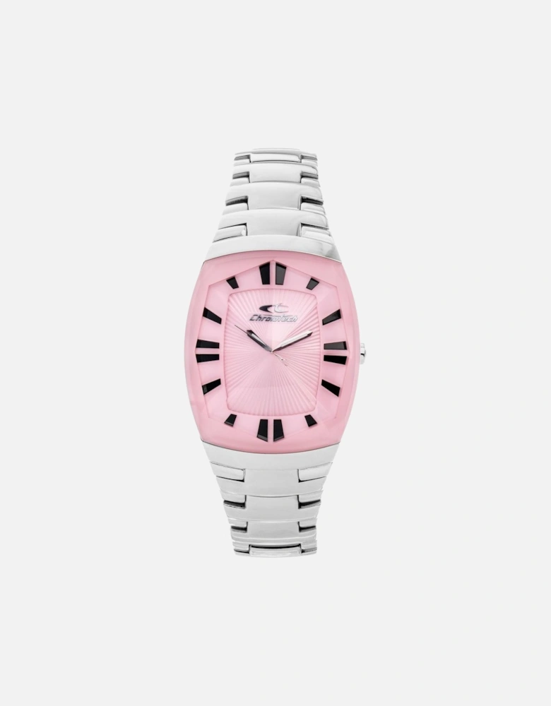 Quartz Steel Analog Watch with Pink Dial Women - Silver Watches