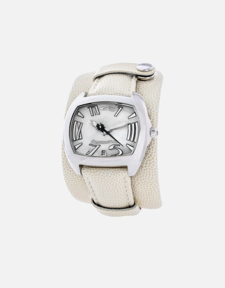 Quartz Analog Steel Case Leather Bracelet Watch Unisex - Beige Unisex