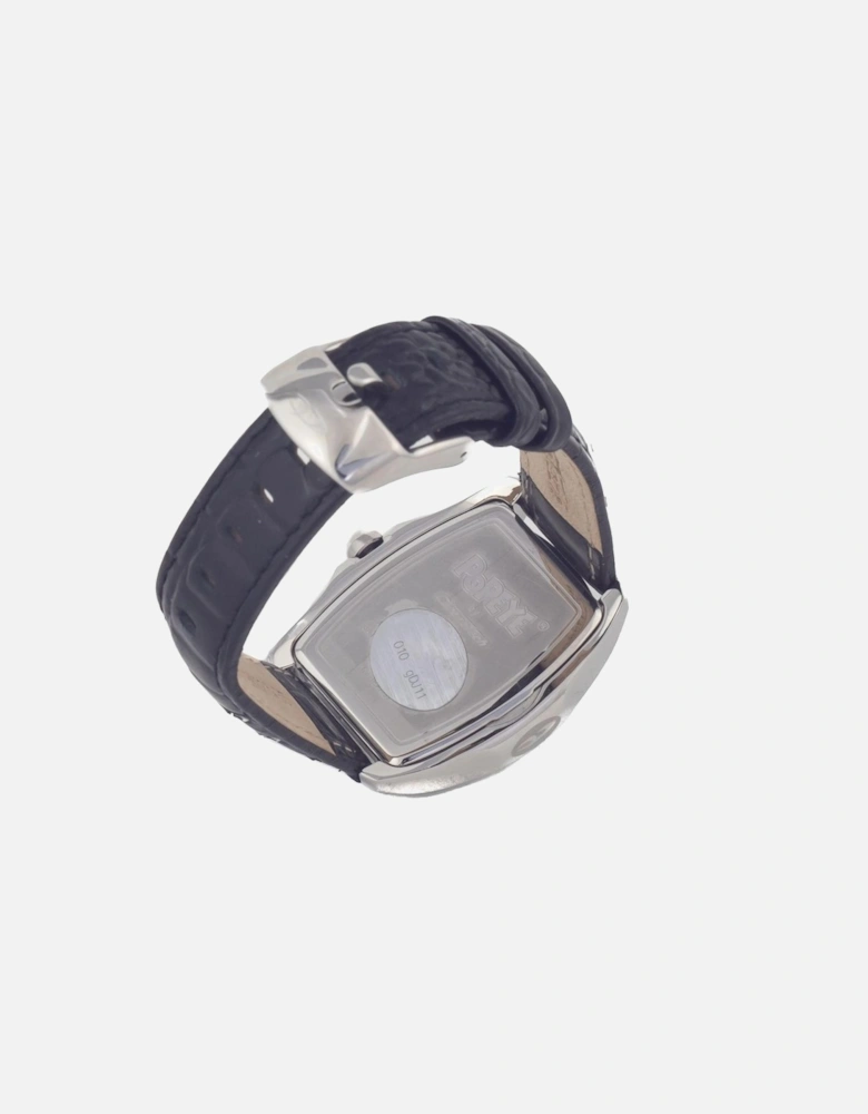 Steel Case Quartz Analog Watch with Leather Bracelet Women - Black