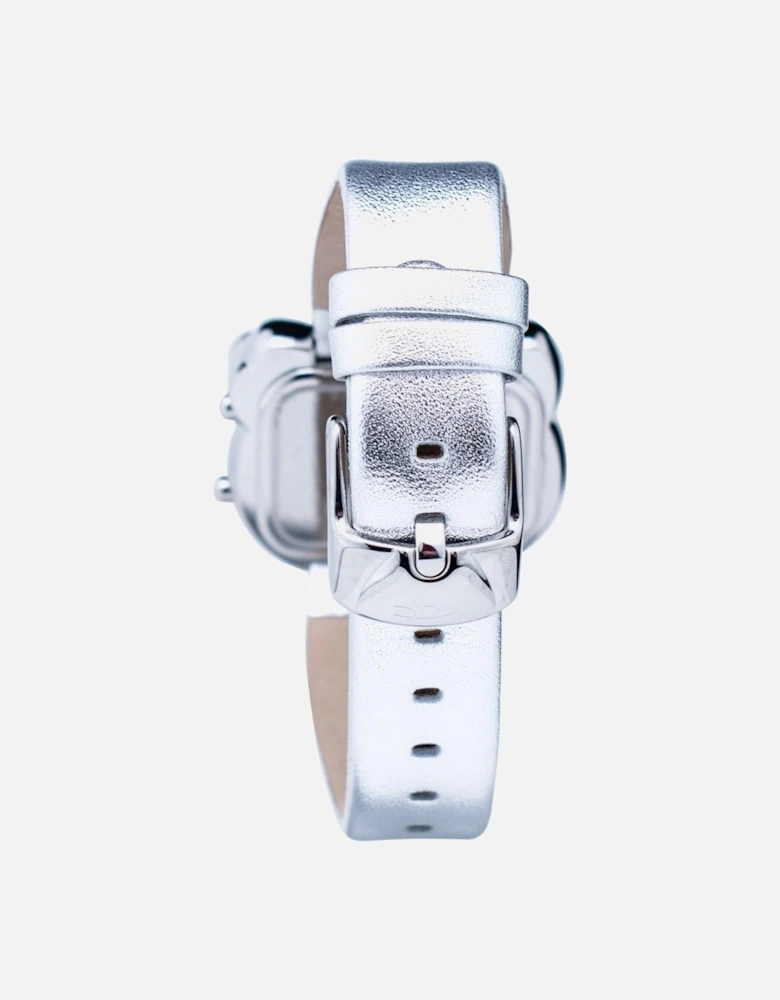 Quartz Digital Steel Case Leather Bracelet Watch Women - Silver