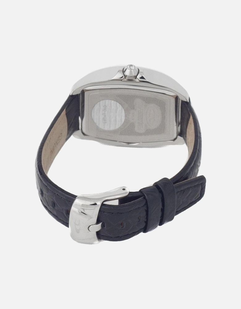 Steel Case Quartz Analog Watch with Leather Bracelet Women - Black