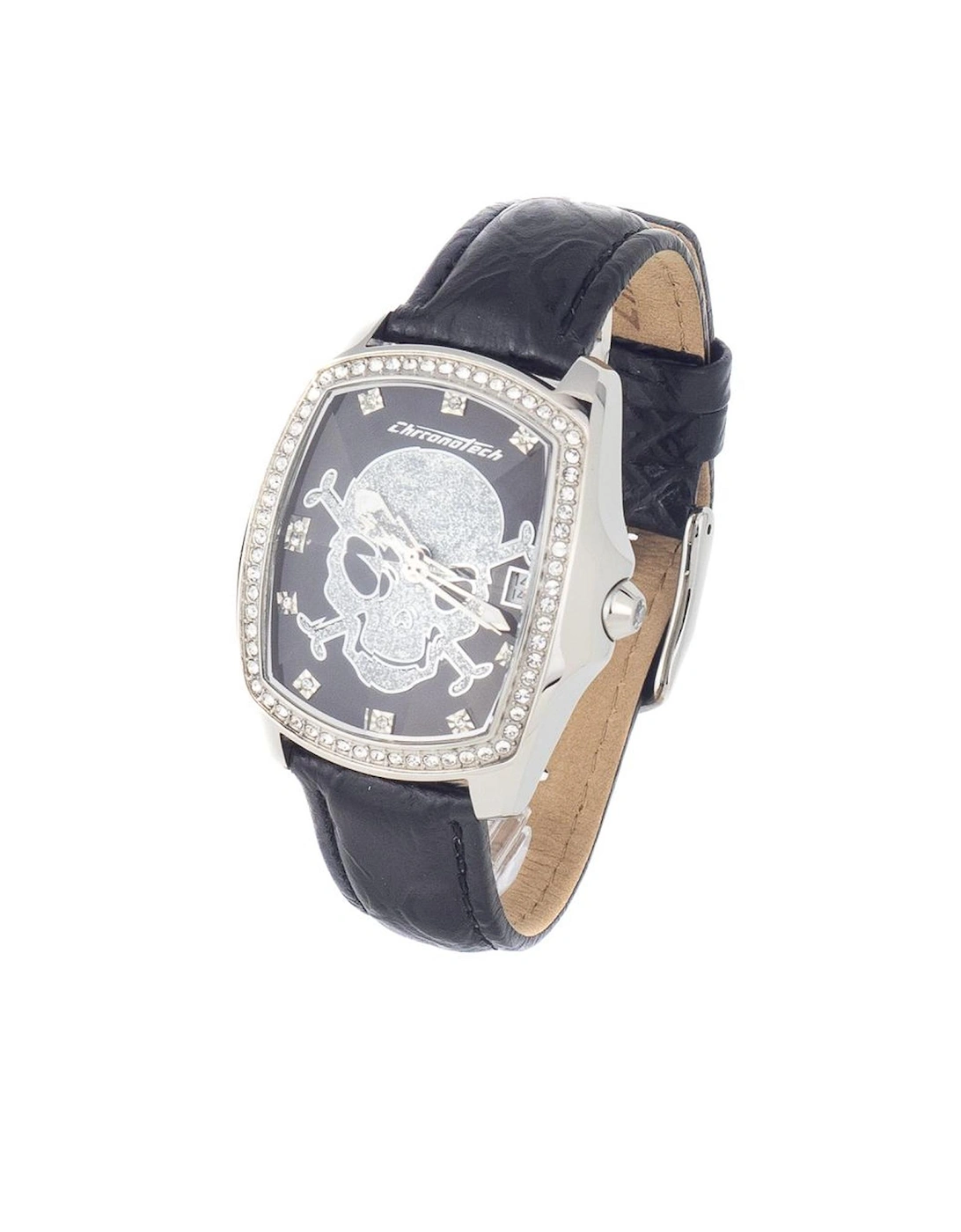 Steel Case Quartz Analog Watch with Leather Bracelet Women - Black, 3 of 2