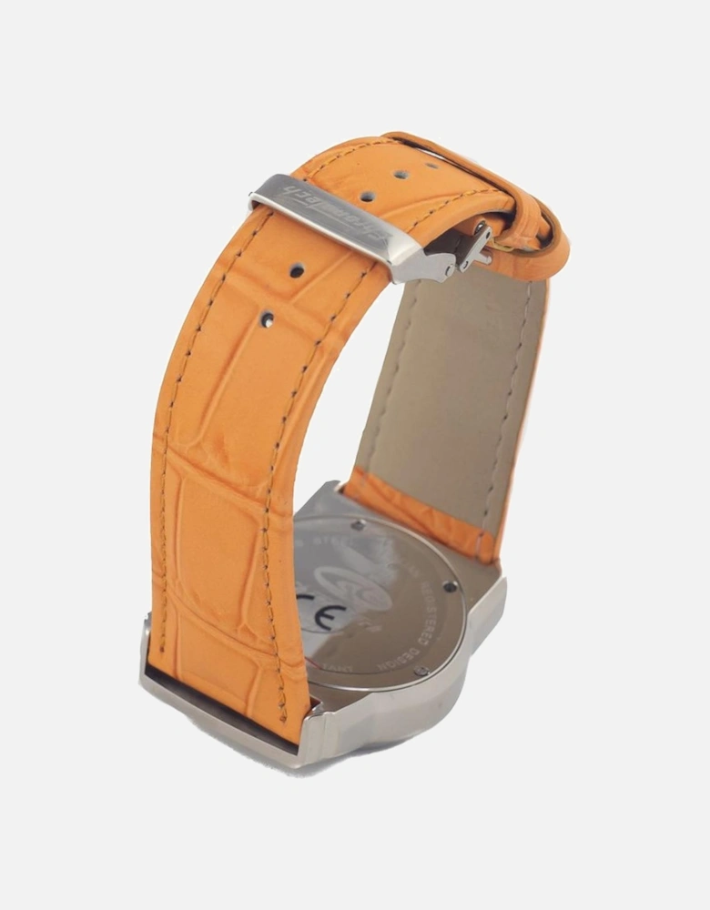 Quartz Analog Steel Case Watch with Leather Bracelet Unisex - Orange