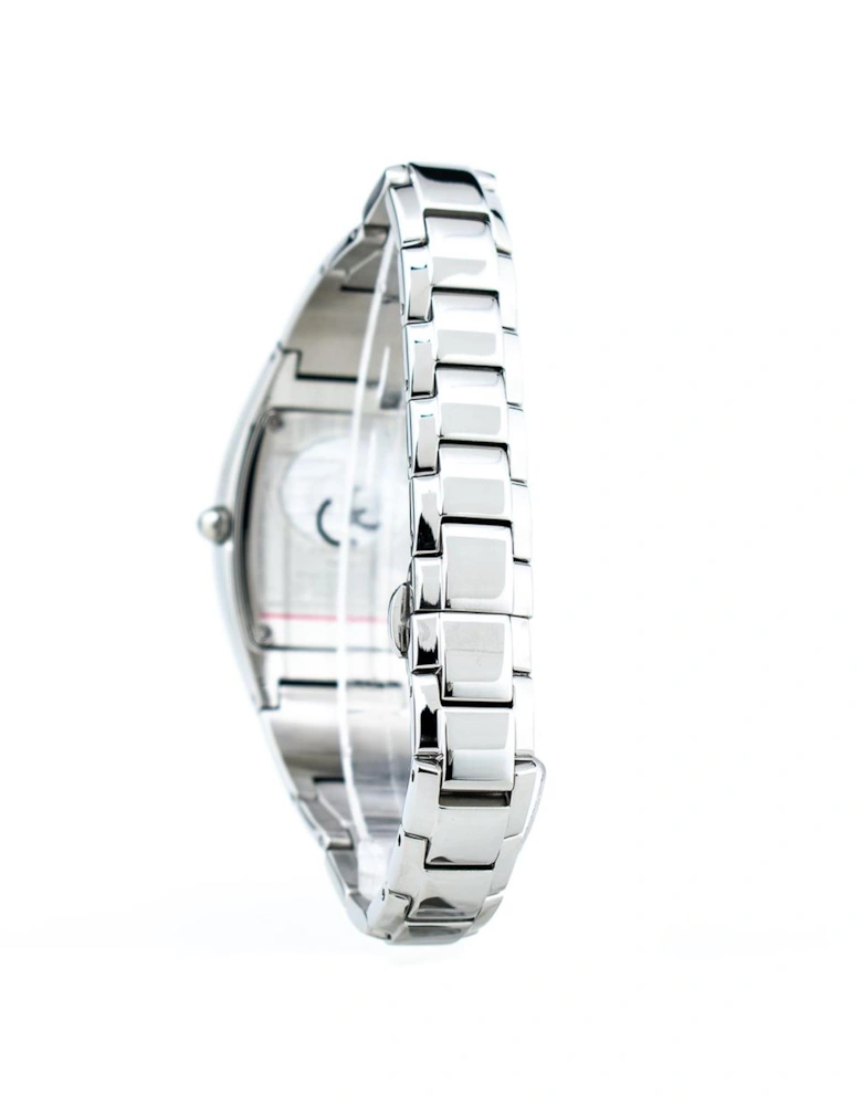Quartz Steel Analogue Watch with Red Dial Women - Silver Watches