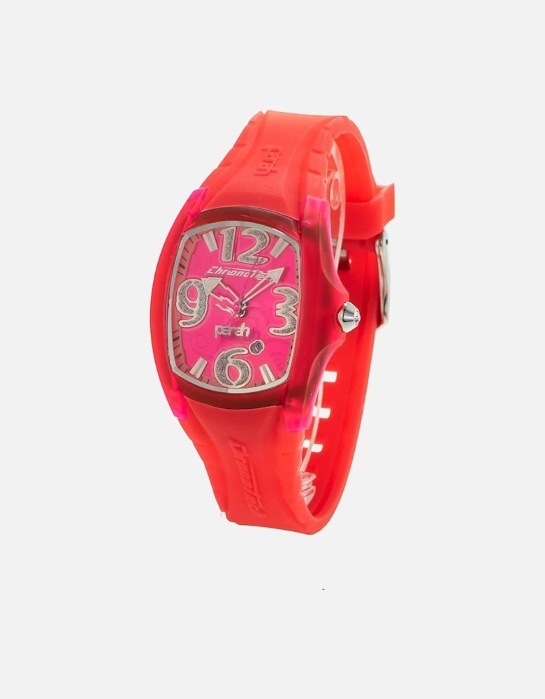 Quartz Analog Polycarbonate Case Rubber Strap Watch Women - Red