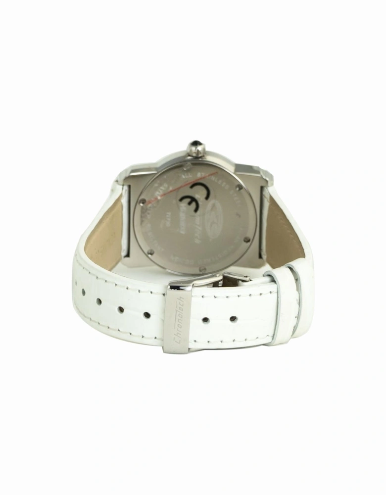 Steel Case Quartz Analogue Watch with Leather Bracelet Women - White