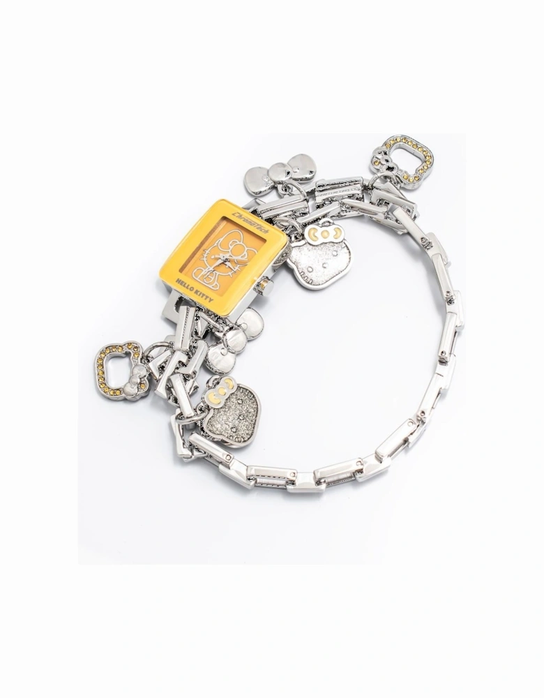 Steel Quartz Analog Watch with Orange Dial Women - Silver Watches