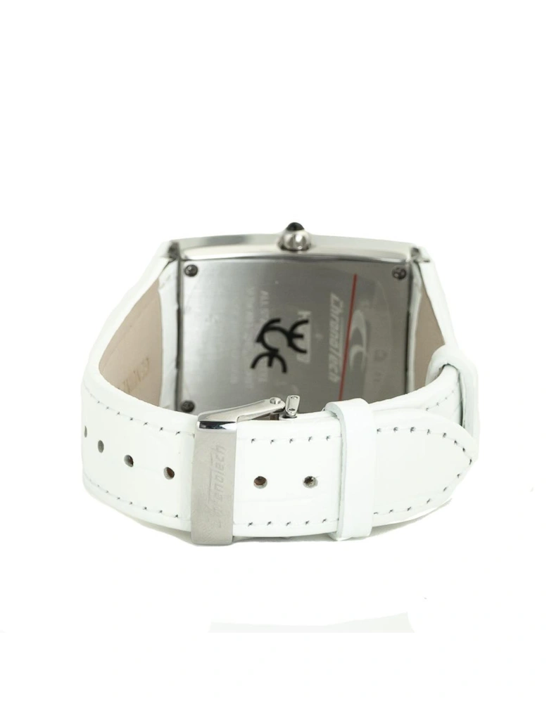 Steel Case Quartz Analog Watch with Leather Bracelet Women - White