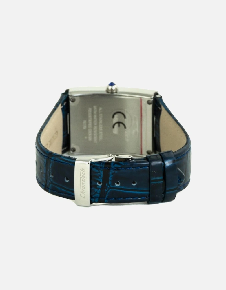 Steel Case Quartz Analog Watch with Leather Bracelet Unisex - Blue