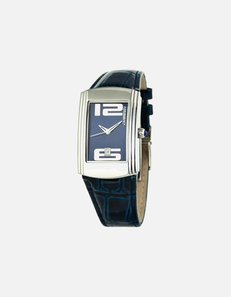 Steel Case Quartz Analog Watch with Leather Bracelet Unisex - Blue
