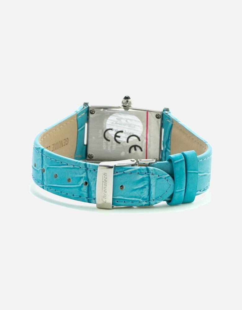 Steel Case Quartz Analog Watch with Leather Bracelet Women - Blue