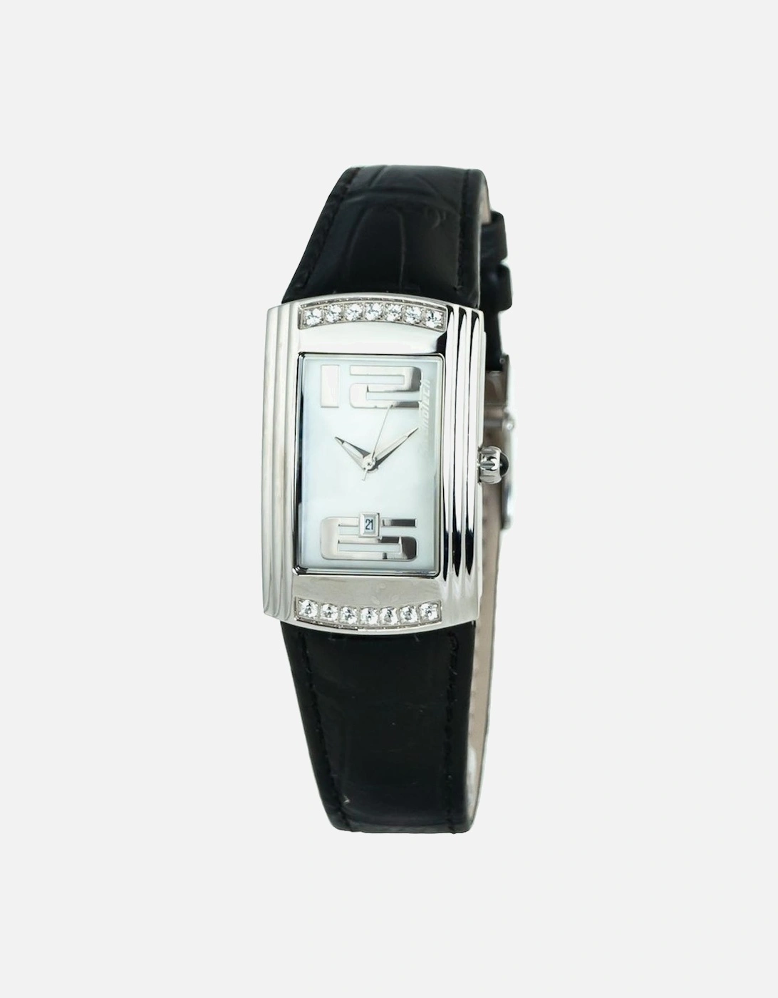 Quartz Analog Steel Case Leather Bracelet Watch Women - Black Watches, 3 of 2