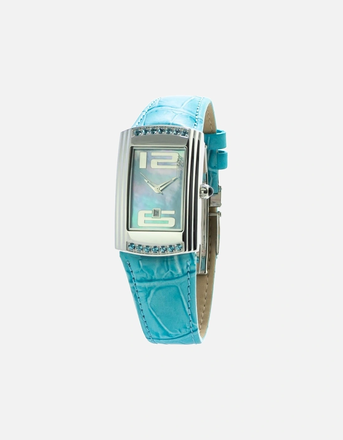 Steel Case Quartz Analog Watch with Leather Bracelet Women - Blue, 3 of 2