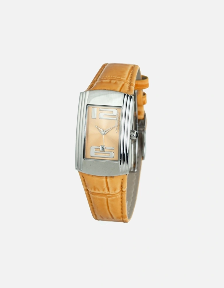 Quartz Analog Steel Case Leather Bracelet Watch Women - Orange Watches