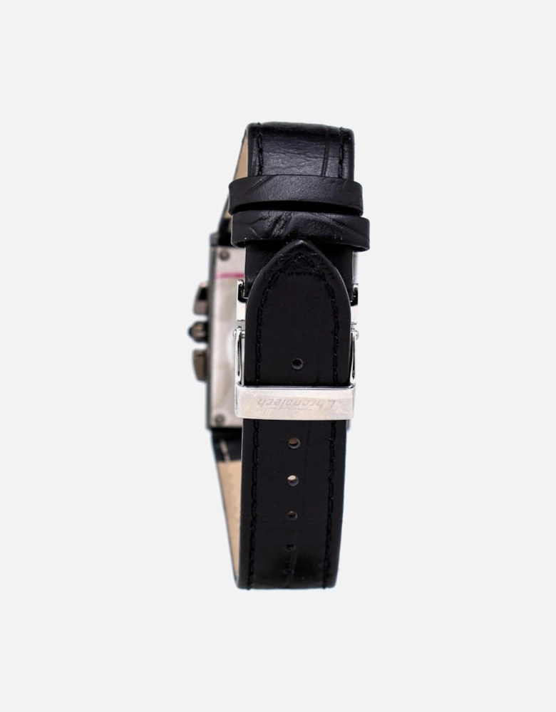 Quartz Analogue Steel Case Leather Bracelet Watch Unisex - Black