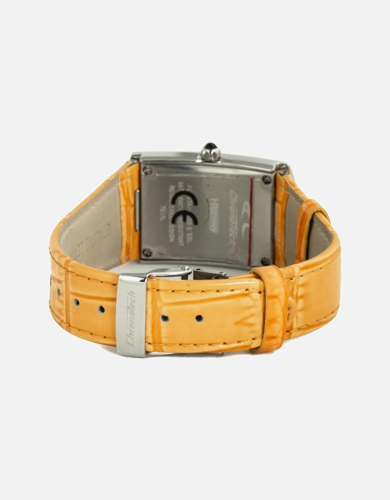 Quartz Analog Steel Case Leather Bracelet Watch Women - Orange Watches