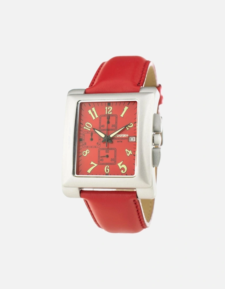 Quartz Steel Case Leather Bracelet Watch Unisex - Red Unisex Watches