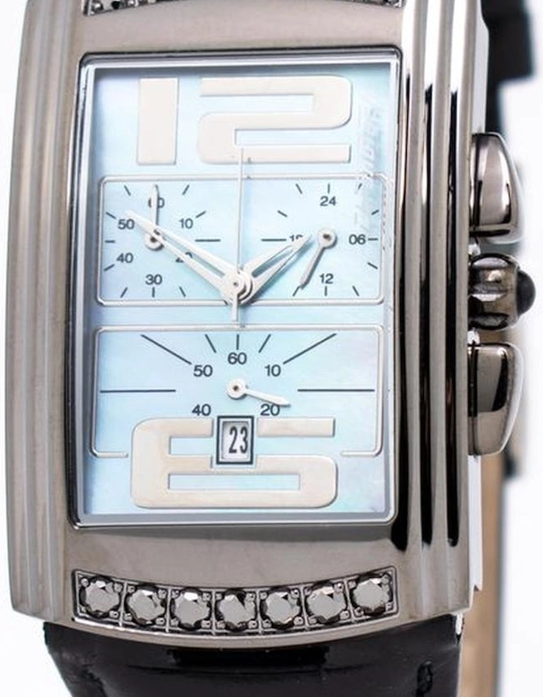 Quartz Analogue Steel Case Leather Bracelet Watch Unisex - Black