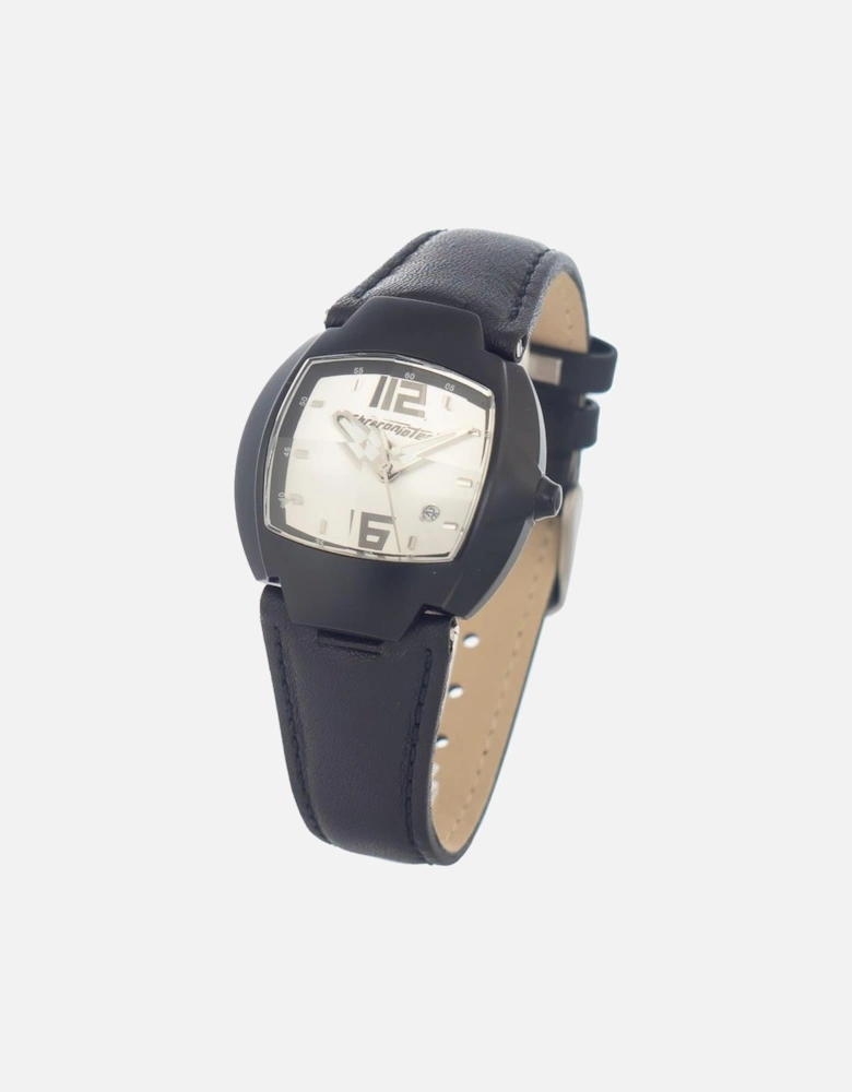 Quartz Analog Steel Case Leather Strap Watch Women - Black Watches