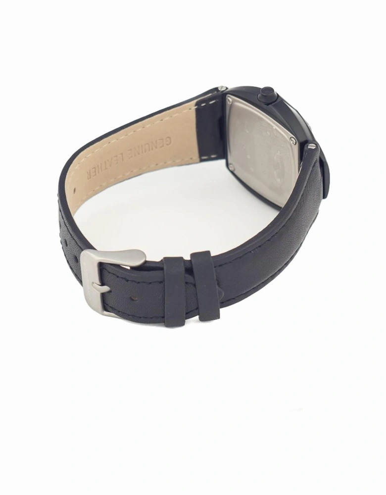 Quartz Analog Steel Case Leather Strap Watch Women - Black Watches