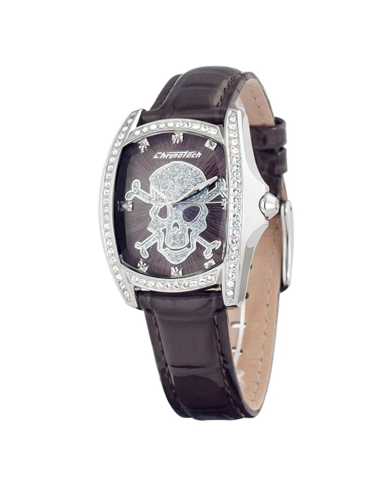 Steel Case Quartz Analog Watch with Leather Bracelet Women - Black