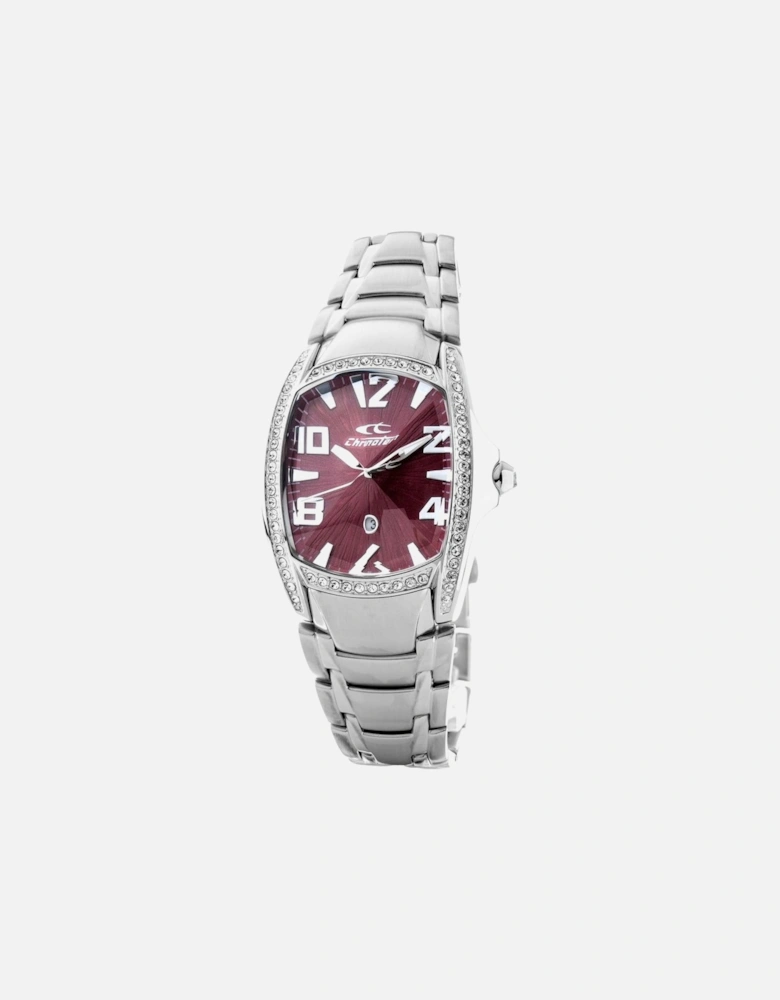 Steel Quartz Analog Watch with Red Dial Women - Silver Watches