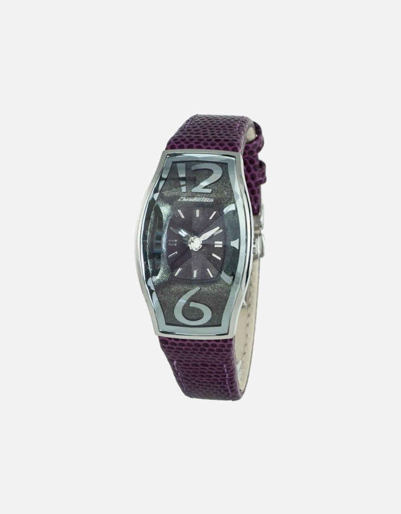 Quartz Analog Steel Case Leather Bracelet Watch Women - Purple Watches