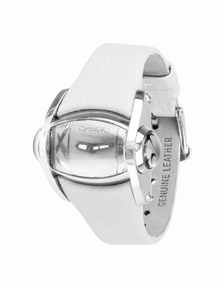 Steel Case Quartz Analog Watch with Leather Bracelet Women - White