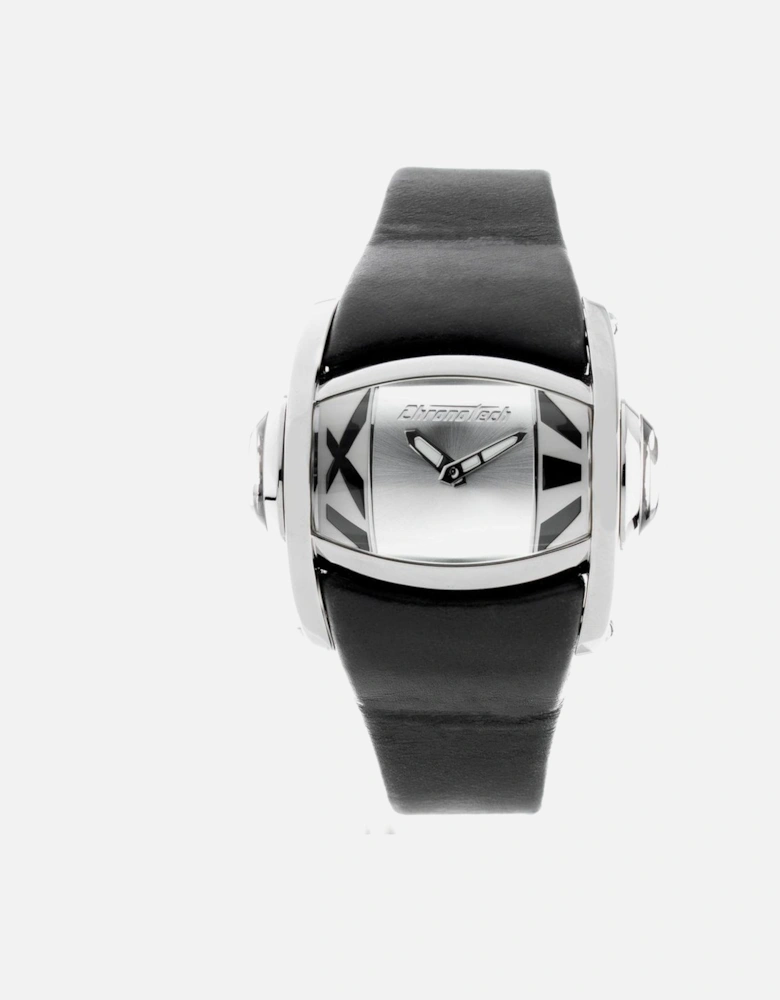 Steel Case Quartz Watch with Leather Bracelet Unisex - Black Unisex