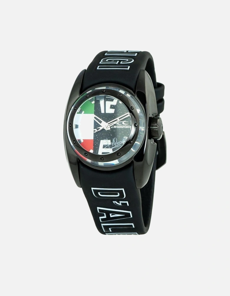 Quartz Steel Case Rubber Strap Analog Watch Unisex - Black Unisex