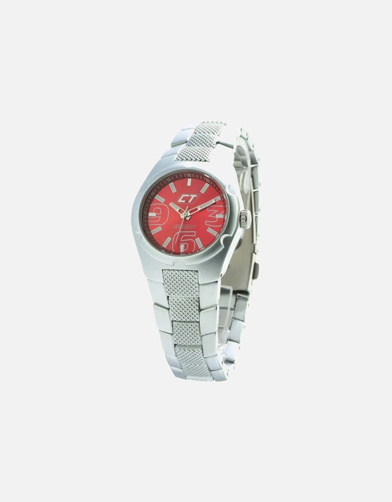 Analog Quartz Steel Case Watch with Red Dial Women - Silver Watches